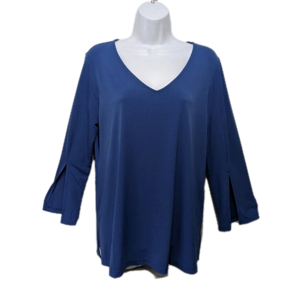 Susan Graver Split Cuff Long Sleeve Tunic Top Blouse Liquid Knit MP PM Mature